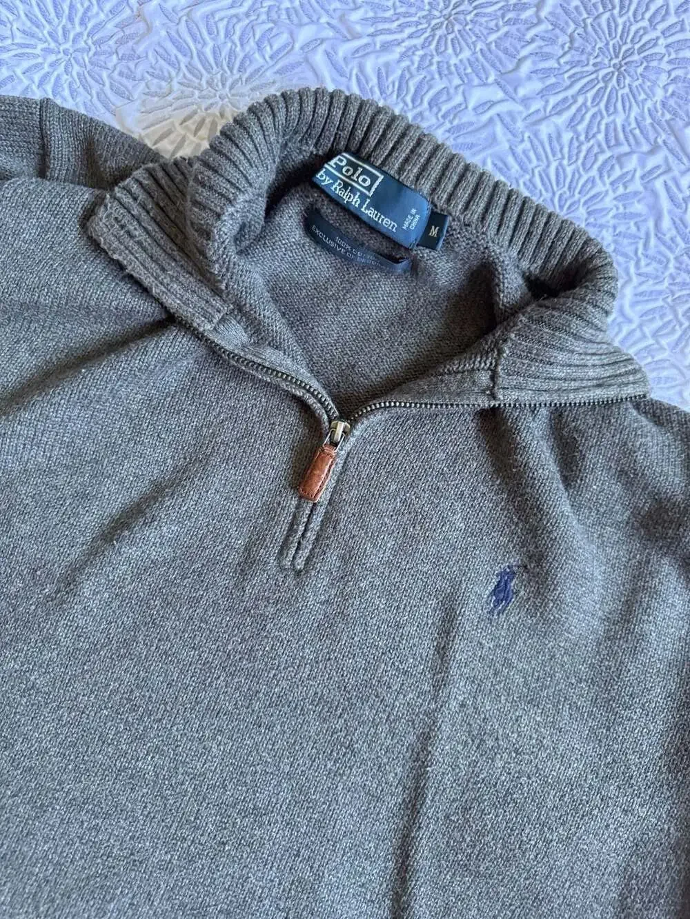 Polo Ralph Lauren Gray 1/4 Zip Mock Neck Sweater Men's M